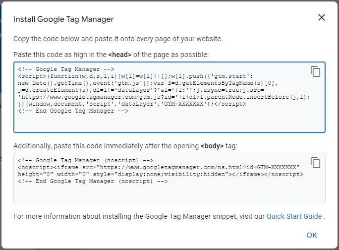 Google Tag Manager snippet code
