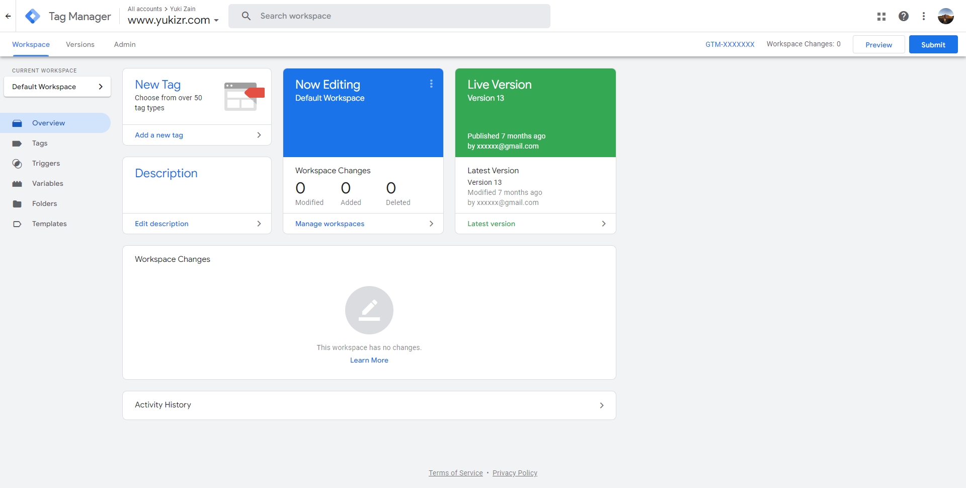 Google Tag Manager workspace