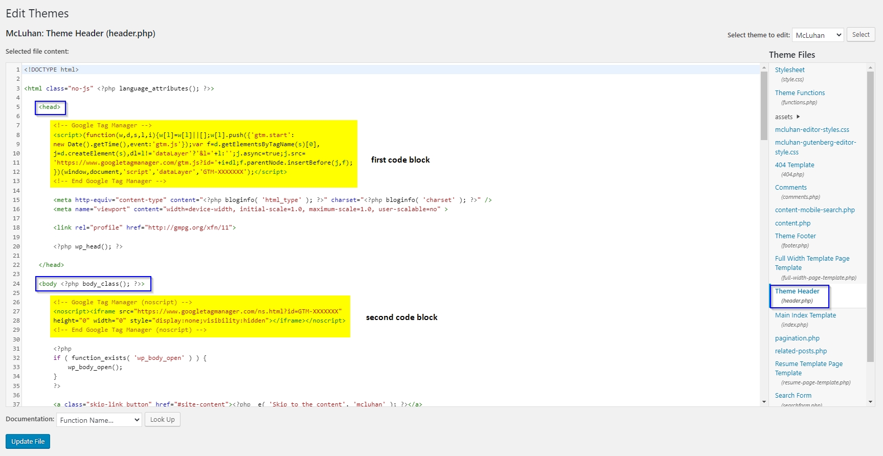 Install Google Tag Manager on WordPress manually via header.php