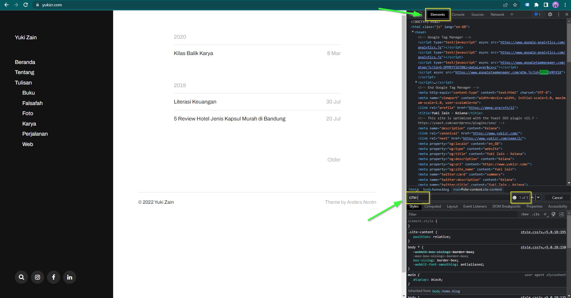 Inspecting GTM code on Chrome browser